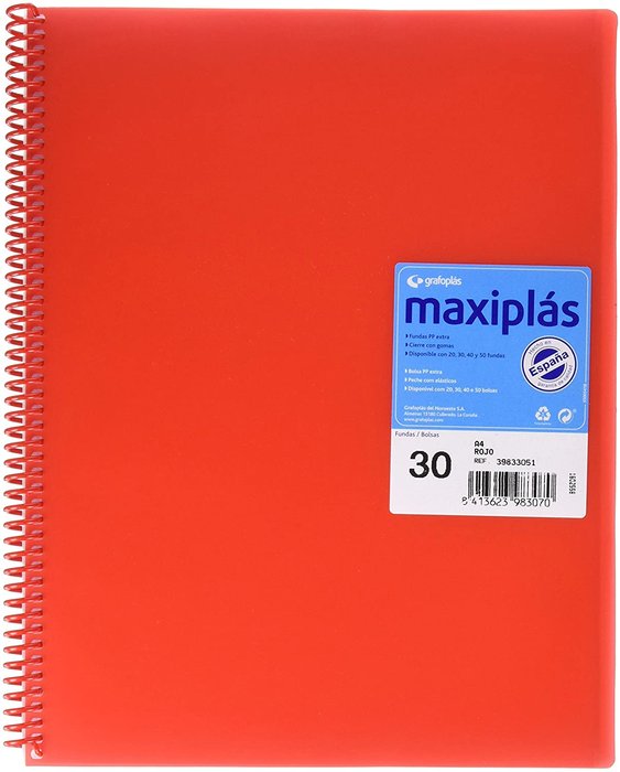 CARPETA 30 FUNDAS MAXIPLAS TRANSPARENTE ROJO CON SOBRE | 1 UNIDADES | (GRAFOPLAS)