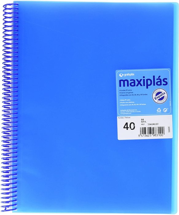 CARPETA 40 FUNDAS MAXIPLAS TRANSPARENTE AZUL CON SOBRE | 1 UNIDADES | (GRAFOPLAS)