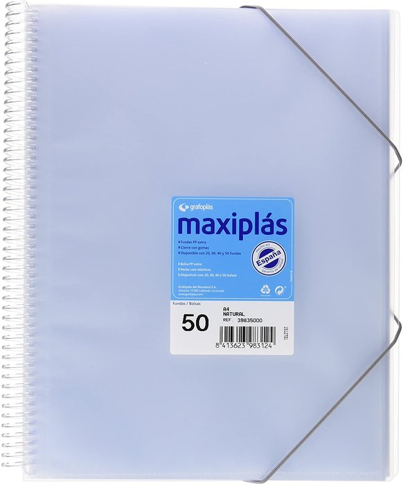 CARPETA 50 FUNDAS MAXIPLAS TRANSPARENTE NATURAL CON SOBRE | 1 UNIDADES | (GRAFOPLAS)