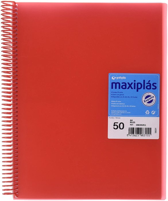 CARPETA 50 FUNDAS MAXIPLAS TRANSPARENTE ROJO CON SOBRE | 1 UNIDADES | (GRAFOPLAS)