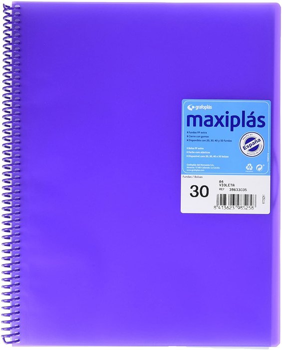 CARPETA 30 FUNDAS MAXIPLAS TRANSLUCIDA VIOLETA CON SOBRE | 1 UNIDADES | (GRAFOPLAS)