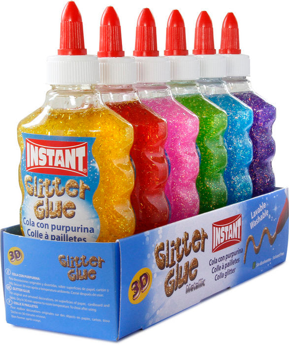 Pack 6 colores de cola con purpurina instantánea 180 ml