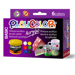 PINTURA PLAYCOLOR ACRYLIC BASIC 6 X 40 ML SURTIDO Y PINCEL | 1 UNIDADES | (INSTANT)