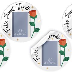 ROLLO 250 ETIQUETAS SANT JORDI REDONDAS LIBRO CON ROSA | 1 UNIDADES | (ARGUVAL, S,L,)