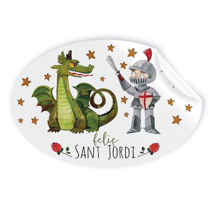 ROLLO 250 ETIQUETAS SANT JORDI OVALADAS DRAGON Y CABALLERO | 1 UNIDADES | (ARGUVAL, S,L,)
