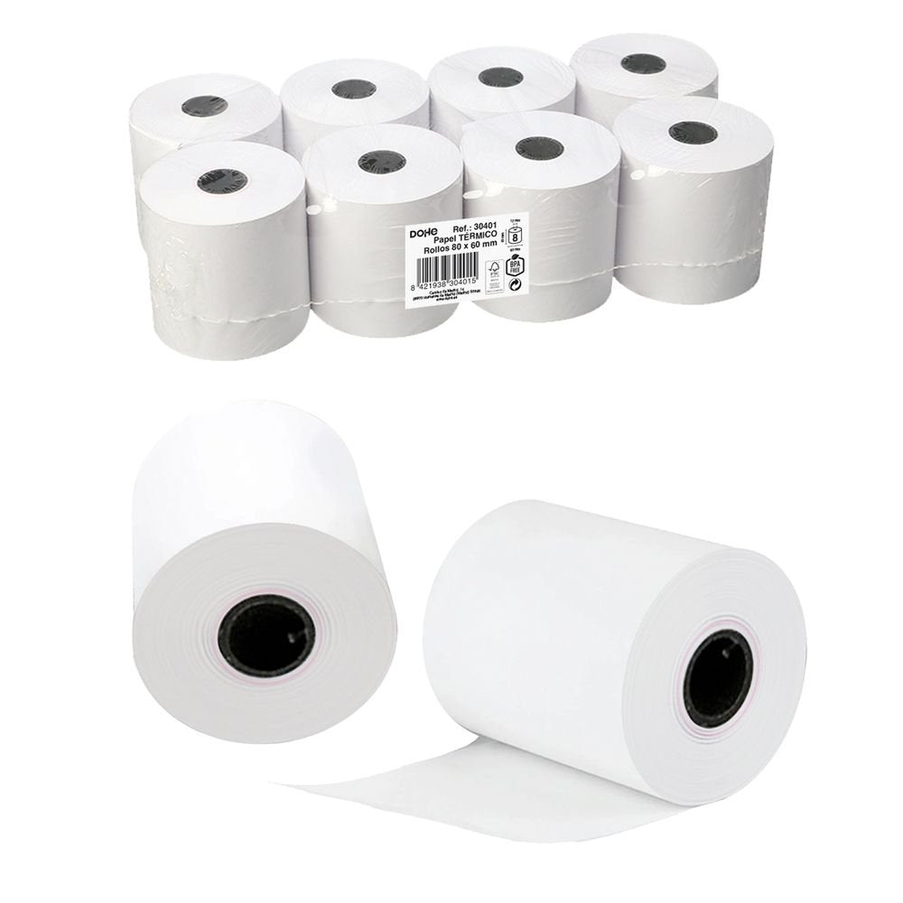 ROLLO PAPEL TERMICO 80X60 MM | 8 UNIDADES | (DOHE, S,A,)