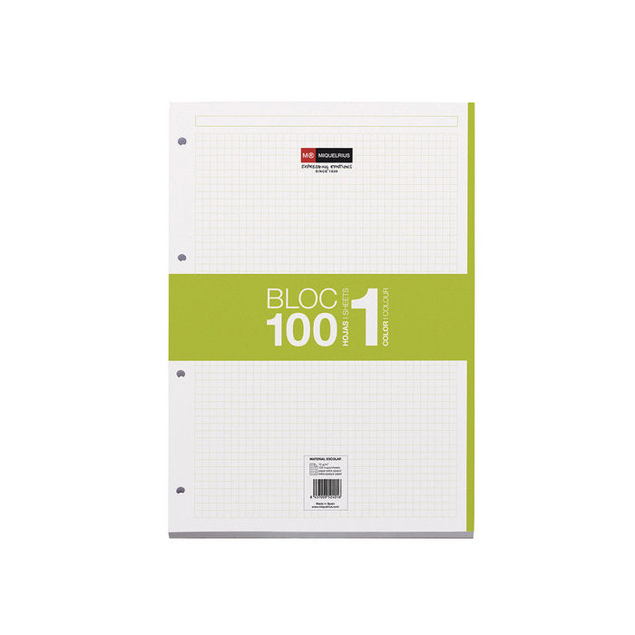 RECAMBIO A4 100H CUADRO 5MM 4 TALADROS VERDE | 1 UNIDADES | (MIQUELRIUS DISEÑO)