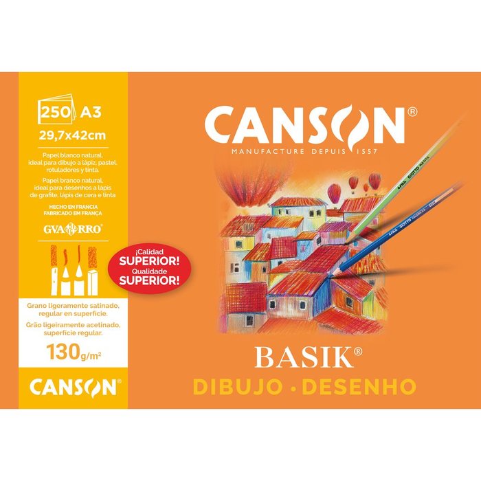LAMINA PAPEL BASIK A3 130 GR | 250 UNIDADES | (GUARRO & CANSON)