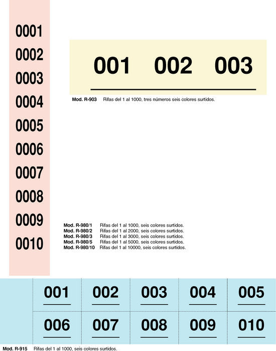 TALONARIO RIFA SENCILLA 1-1000 R-980/1 10 NUMEROS POR TIRA | 60 UNIDADES | (LOAN INDUSTRIAS GRAFICAS)