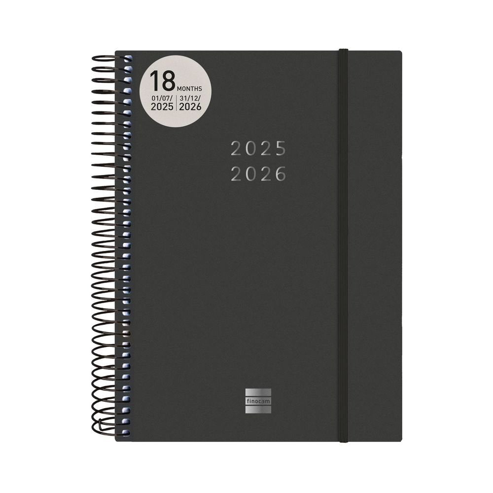 AGENDA ESCOLAR ESPIRAL 18 MESES E10 155X212 2DP 25-26 NEGRO | FINOCAM