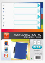 SEPARADORES FOLIO PLASTICO 10 POSICIONES COLORES SURTIDOS | 50 UNIDADES | (ELBA)