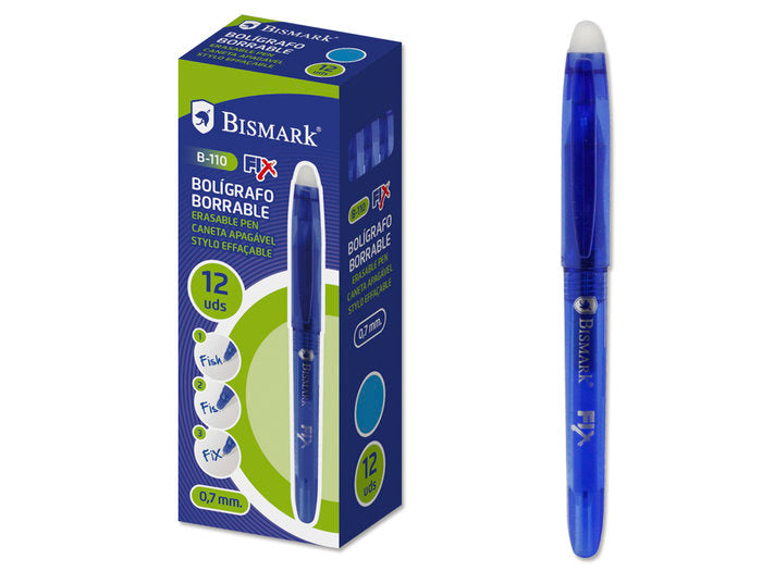 BOLIGRAFO BORRABLE CAPUCHON BISMARK AZUL 0,7MM | 12 UNIDADES | (POESSA BISMARK BASICO)