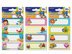 ETIQUETAS ADHESIVAS ESCOLAR FANTASY SURTIDAS 12U | 24 UNIDADES | (POESSA BISMARK BASICO)