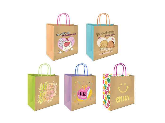 BOLSA KRAFT MENSAJES 26X8X24CM SURTIDOS | POESSA BISMARK REGALO | ENVASE 25 UDS. UNIDAD | 18430173316650