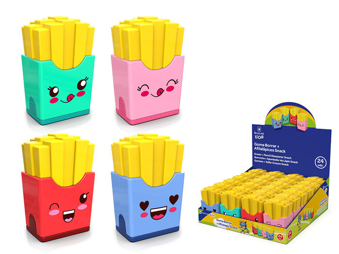 EXPOSITOR 24 GOMA DE BORRAR + AFILALAPIZ SNACK | 24 UNIDADES | (POESSA BISMARK REGALO)