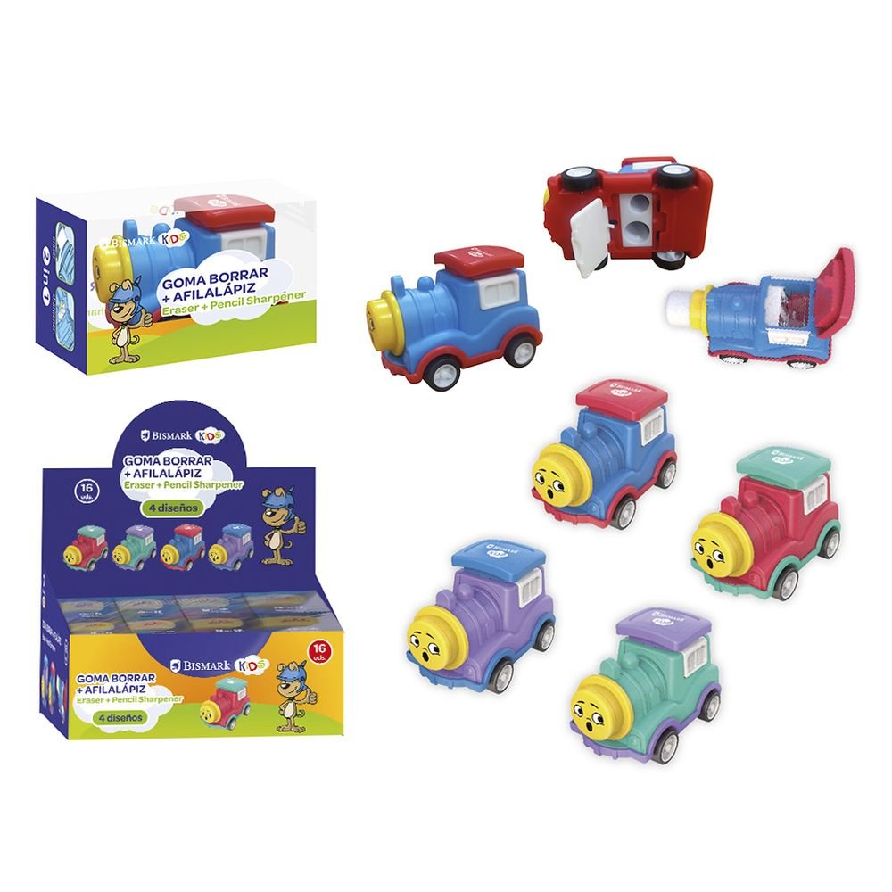 GOMA BORRAR + AFILALAPIZ TRENECITO | 16 UNIDADES | (POESSA BISMARK KIDS)