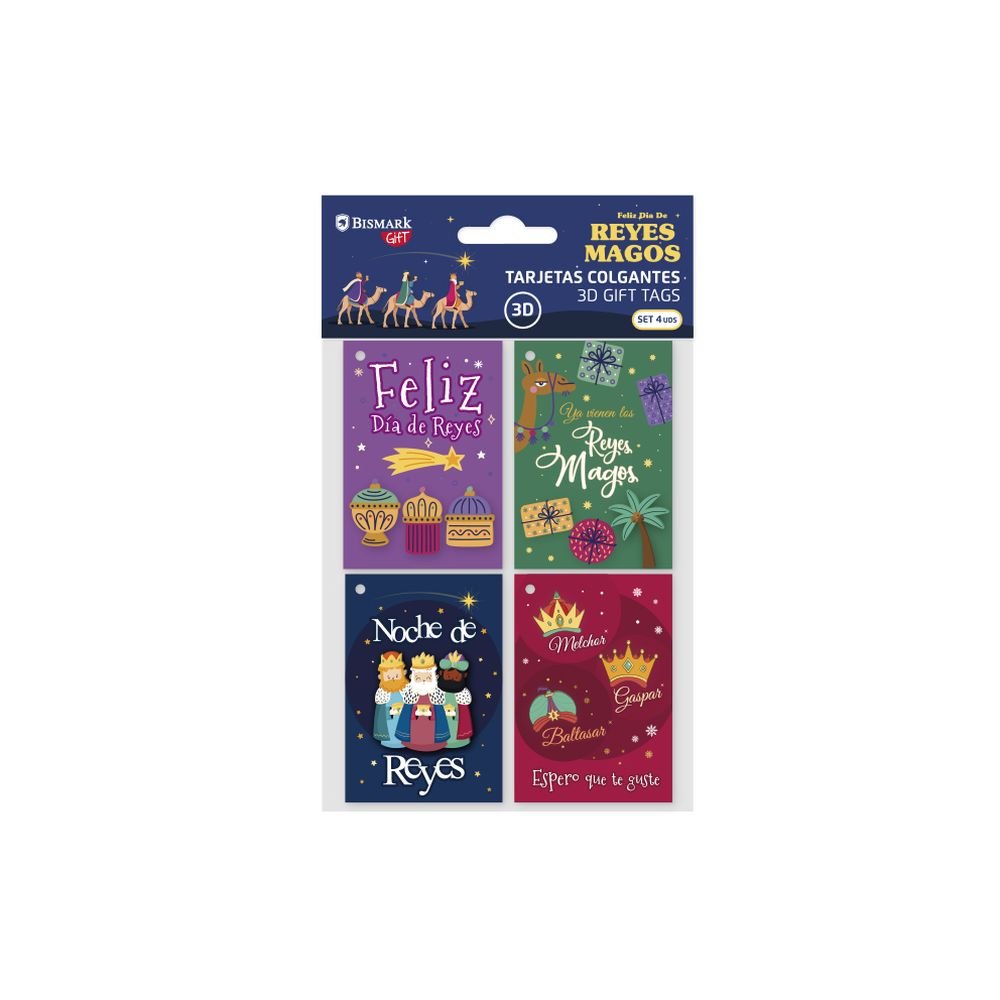 TARJETAS COLGANTES CON RELIEVE 4 UND REYES MAGOS | BISMARK NAVIDAD | ENVASE 24 UDS. UNIDAD | 18430173335880