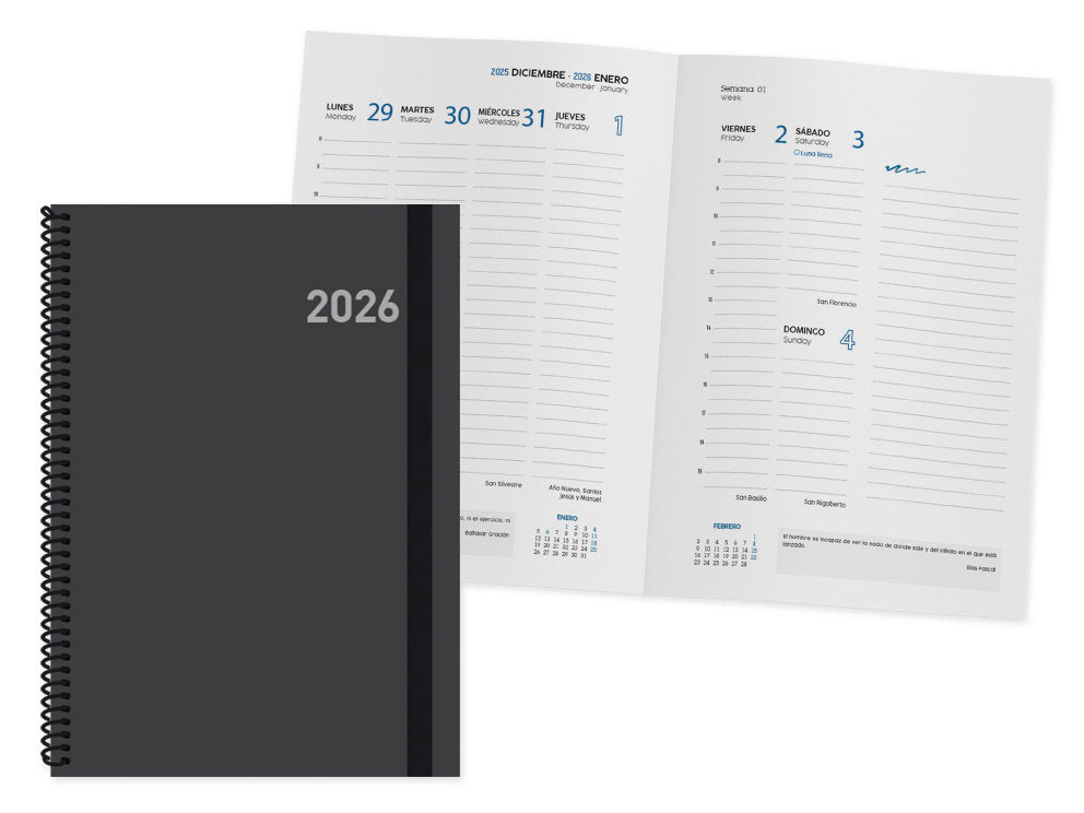 AGENDA ANUAL 2026 PARIS SEMANA VISTA 15X21 NEGRA ESPIRAL | INGRAF AGENDAS