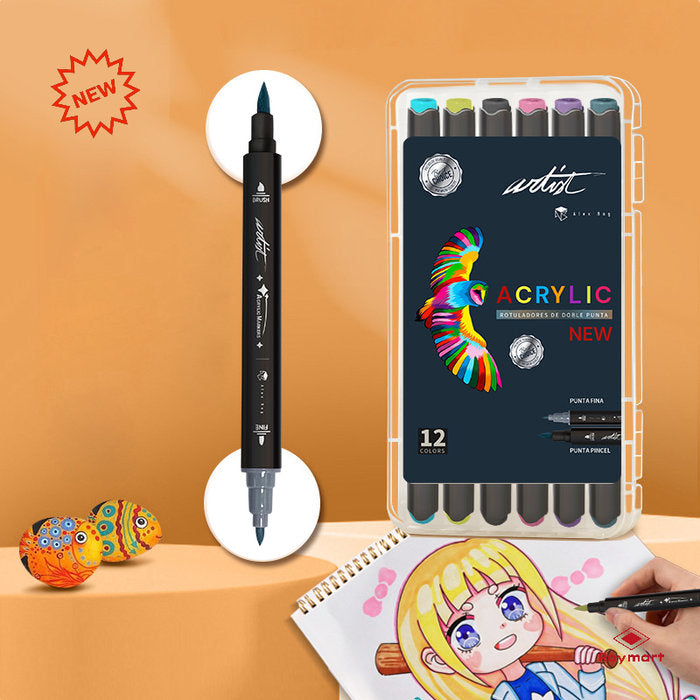 ESTUCHE ACRILICOS DOBLE PUNTA ARTIST 12 COLORES | ROYMART