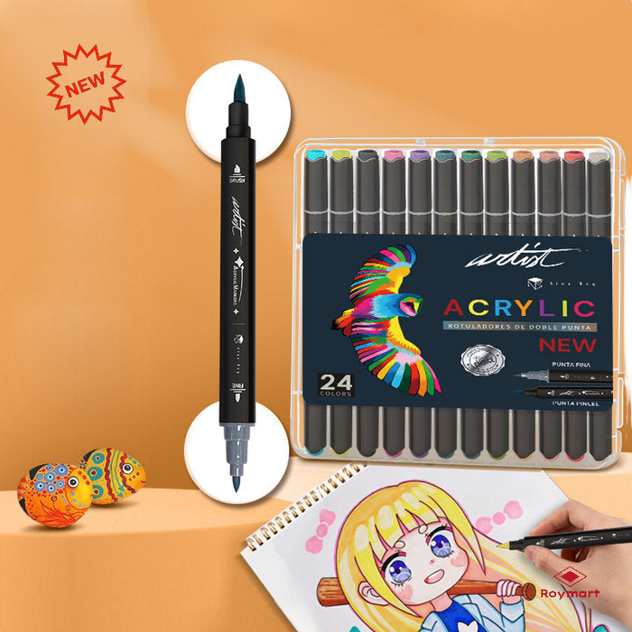 ESTUCHE ACRILICOS DOBLE PUNTA ARTIST 24 COLORES | ROYMART