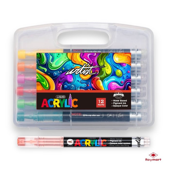 ESTUCHE MALETIN ACRILICOS REAL BRUSH 12 COLORESORES | ROYMART