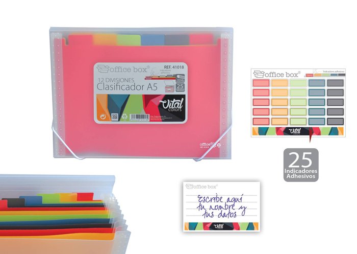 CLASIFICADOR A5 CON GOMAS 12 DIVISIONES VITAL COLORS | 1 UNIDADES | (FRAGA)
