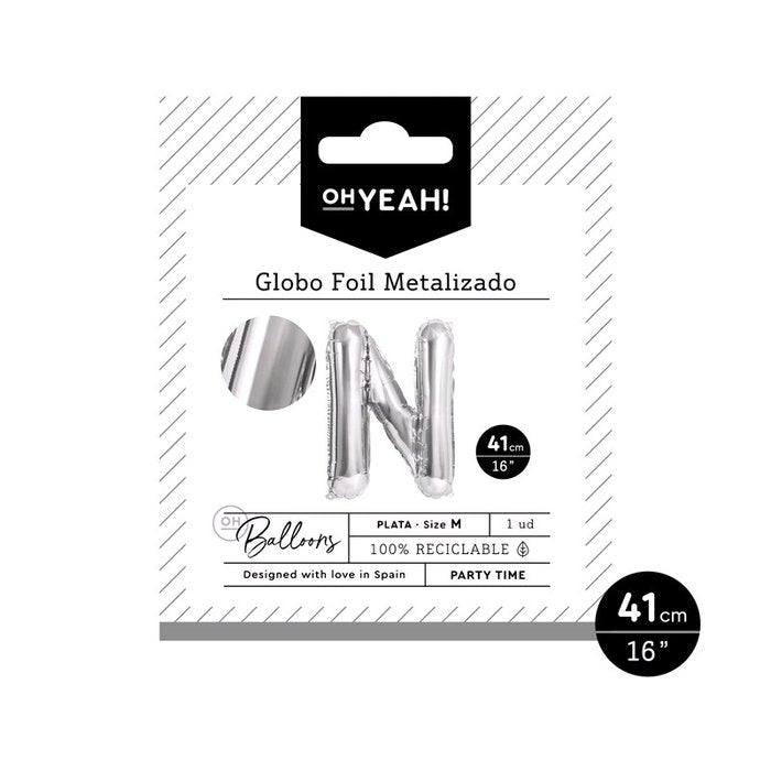 GLOBO POLIAMIDA LETRA N 41CM-16 PLATA METALIZADO 1 UD | AMBER MOOD OH YEAH | 1 UNIDAD | 8435557704064