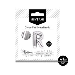 GLOBO POLIAMIDA LETRA R 41CM-16 PLATA METALIZADO 1 UD | AMBER MOOD OH YEAH | 1 UNIDAD | 8435557704118