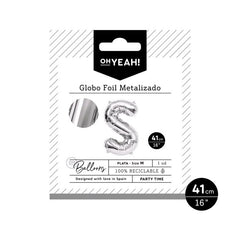 GLOBO POLIAMIDA LETRA S 41CM-16 PLATA METALIZADO 1 UD | AMBER MOOD OH YEAH | 1 UNIDAD | 8435557704125