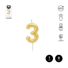 VELA CERA NUMERO 3 ORO 6 CM | AMBER MOOD OH YEAH | 1 UNIDAD | 28435557729689