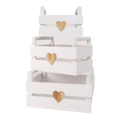 JUEGO 3 CAJAS MADERA CORAZON BLANCO | DCASA | 1 UNIDAD | 8435683214840