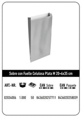 SOBRE CELULOSA M 20+6X35 PLATA CAJA 192 UNIDADES | 192 UNIDADES | (ANDINA)