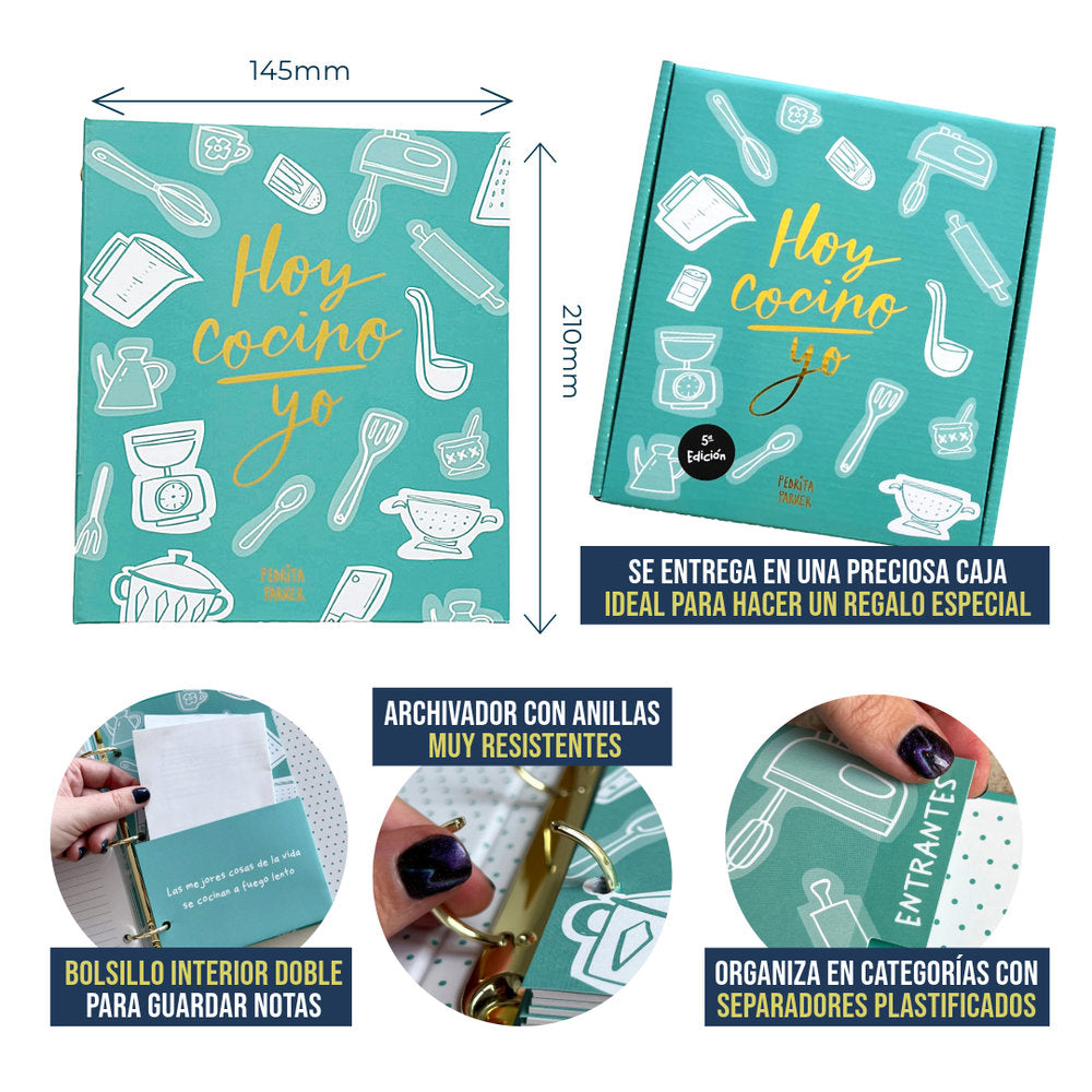 RECETARIO ARCHIVADOR TURQUESA | Caja regalo con separadores y hojas para recetas - PEDRITA PARKER RECETARIO ARCHIVADOR TURQUESA | Caja regalo con separadores y hojas para recetas - PEDRITA PARKER