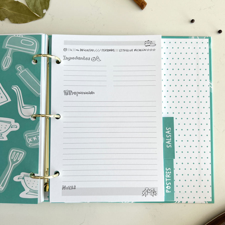 RECETARIO ARCHIVADOR TURQUESA | Caja regalo con separadores y hojas para recetas - PEDRITA PARKER RECETARIO ARCHIVADOR TURQUESA | Caja regalo con separadores y hojas para recetas - PEDRITA PARKER