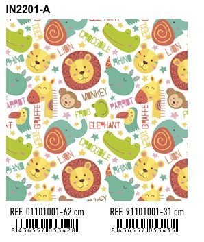 PAPEL REGALO BOBINA INFANTIL 31CM JUNGLA IN2201-A | ANDINA | 1 UNIDAD | 8436557053435