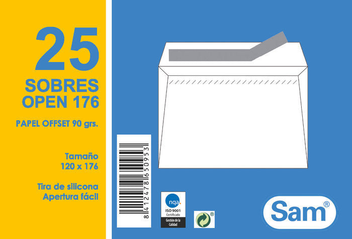 SOBRE OPEN 176 120X176 PAQUETE DE 25 UDS | 20 UNIDADES | (SAM TALLERES MANIPULACION)