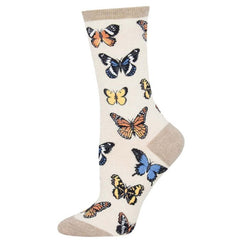 CALCETINES DE ALGODON MEDIA CAÑA 36-41 BUTTERFLIES IVORY | SOCKSMITH | 1 UNIDAD | 8482920400108