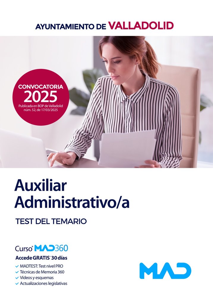 AUXILIAR ADMINISTRATIVO/A TEST TEMARIO AYUNTAMIENTO VALLADO | AA,VV | MAD | 9788414294536