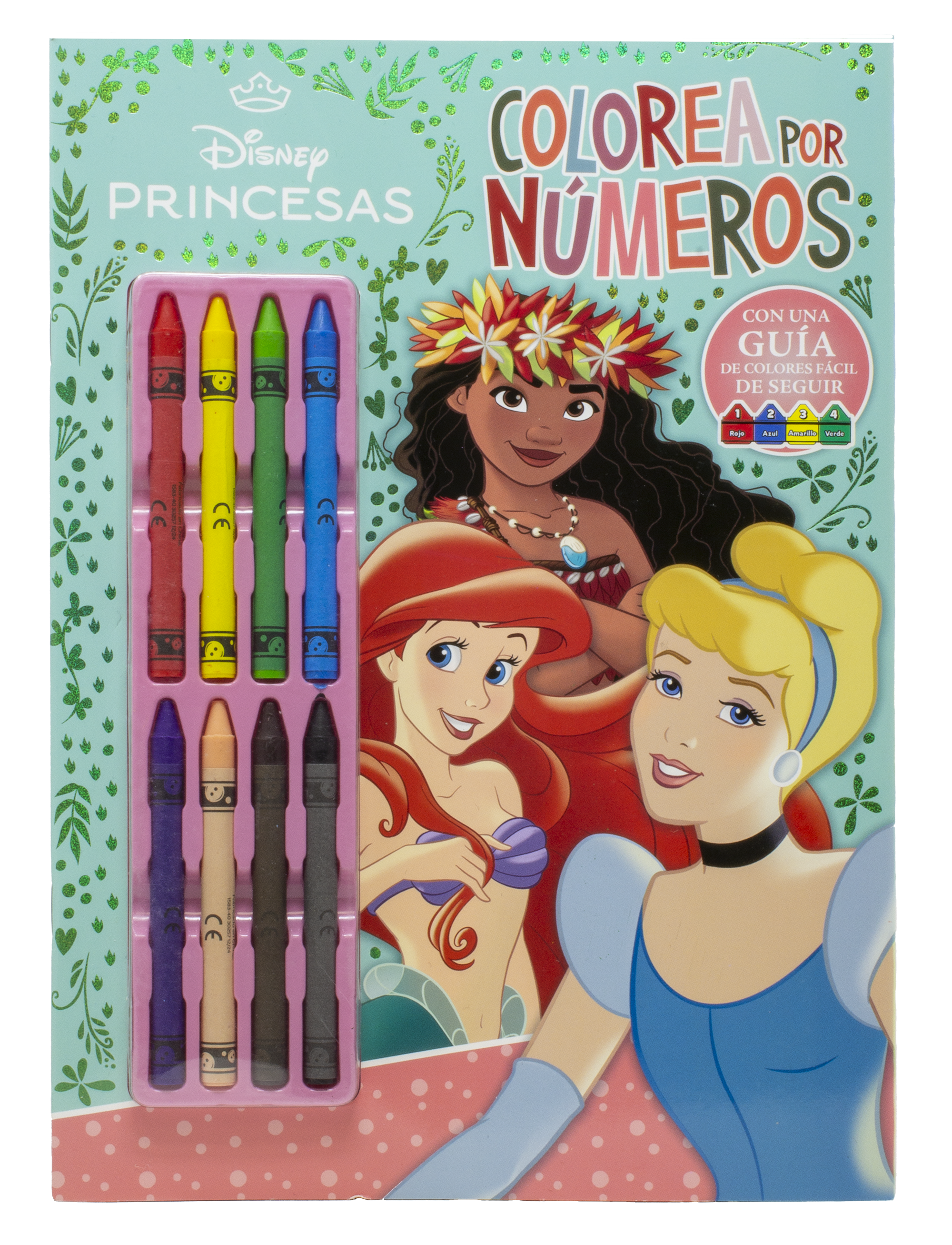 Princesas. Colorea por números con ceras: Con 8 ceras de colores. Disney (Libros Disney) 9788410029569