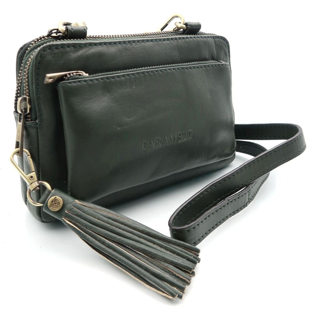 Bolso piel Napa Bandolera Doble Verde Caramelo