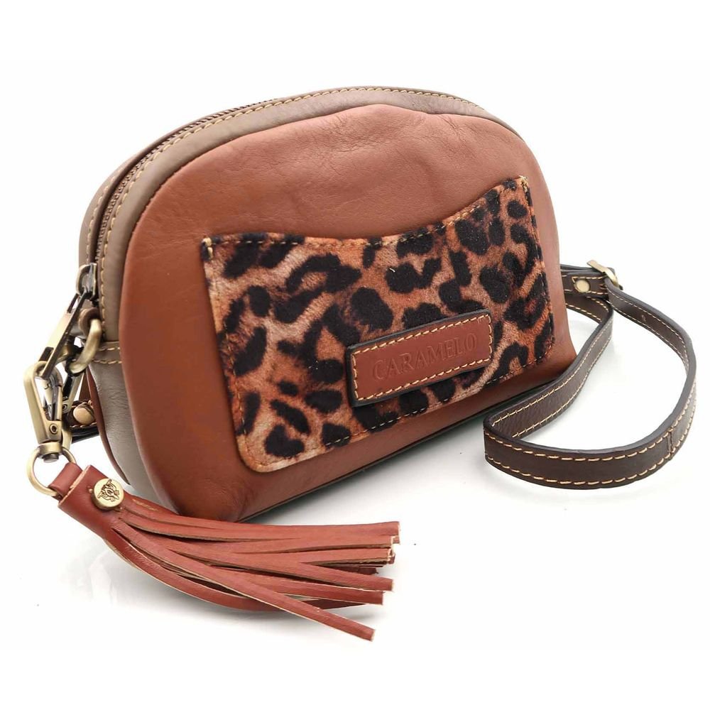 Bolsito Piel Animal Print Bandolera Redondo Marrón CARAMELO
