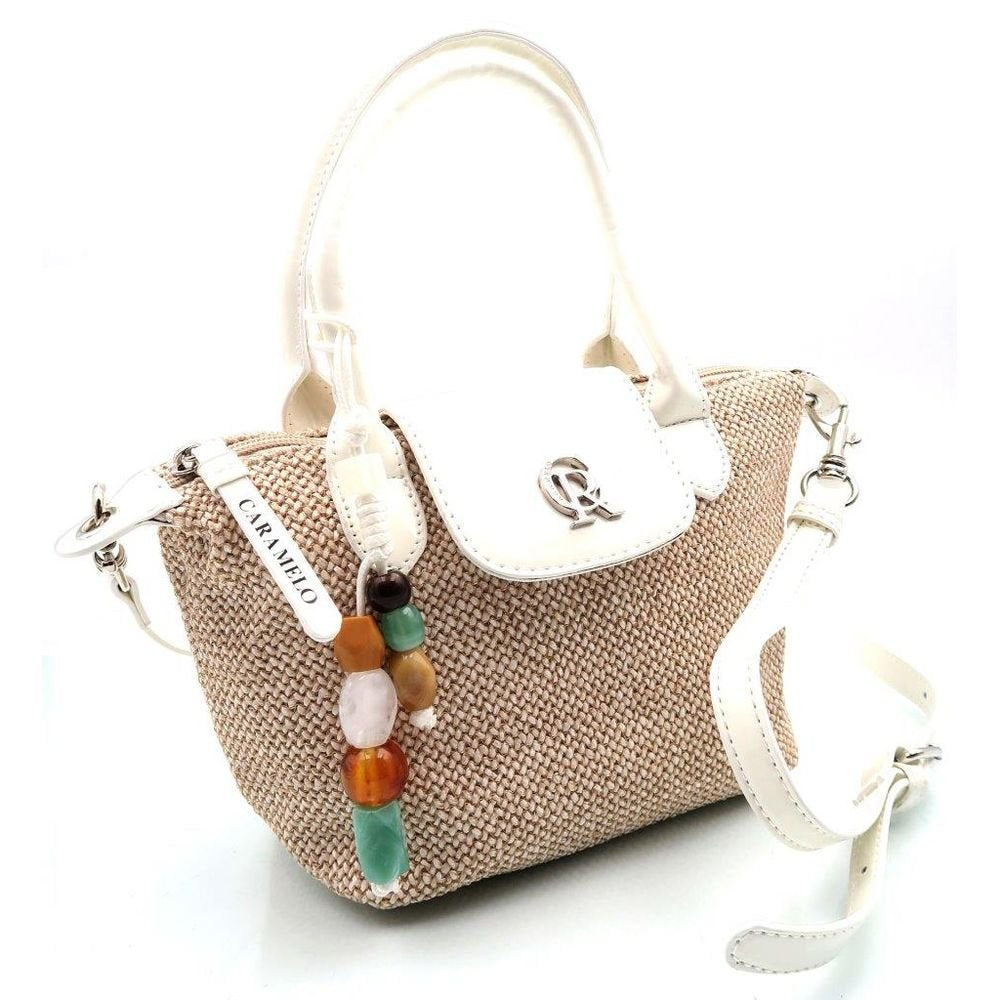 Bolso Rafia Charol Blanco Neus Caramelo