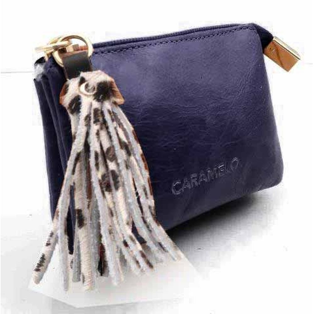 MONEDERO PIEL ATHENE CON ADORNO FLECOS CREMALLERA AZUL | CARAMELO | 1 UNIDAD | 82285500 Imagen principal del producto