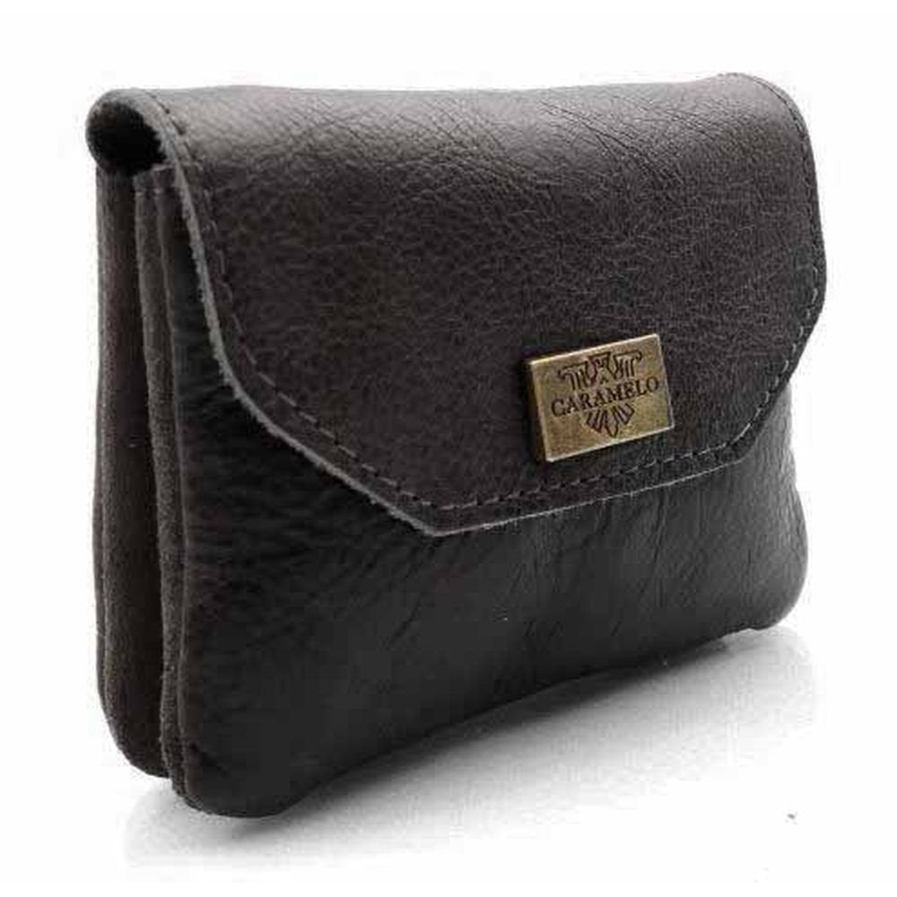 Monedero piel pequeño solapa vegetal negro CARAMELO