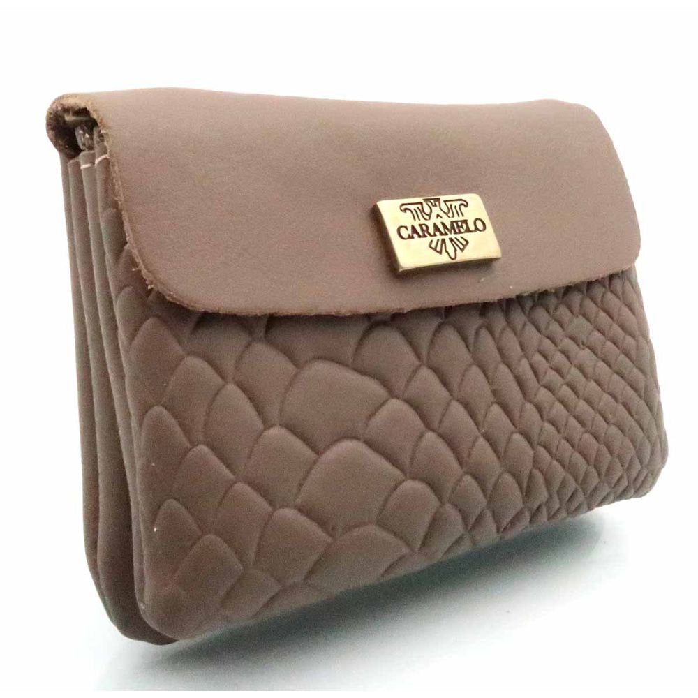 Monedero piel Snike doble con solapa Taupe Caramelo