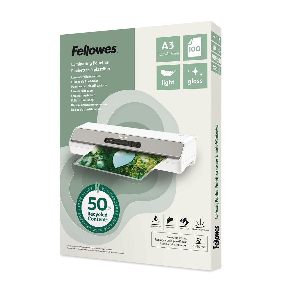 Funda plastificar Fellowes A3 80 micras 50% reciclado brillante Imagen principal del producto