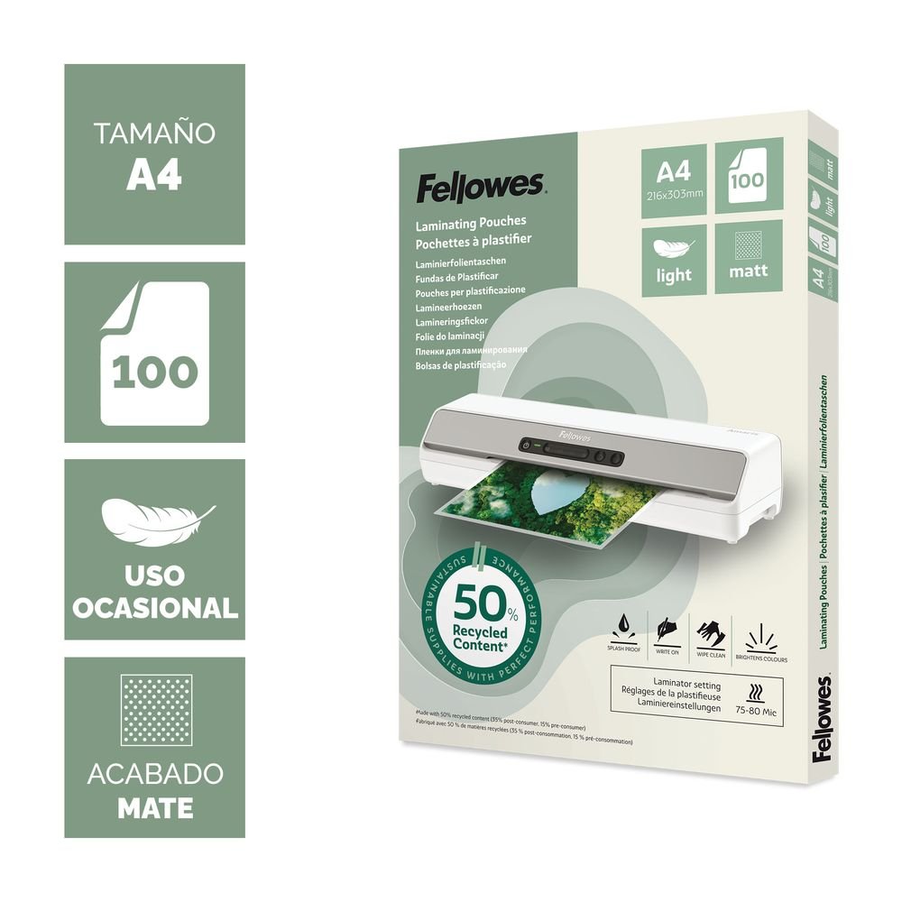 Funda plastificar Fellowes A4 80 micras, pack 100