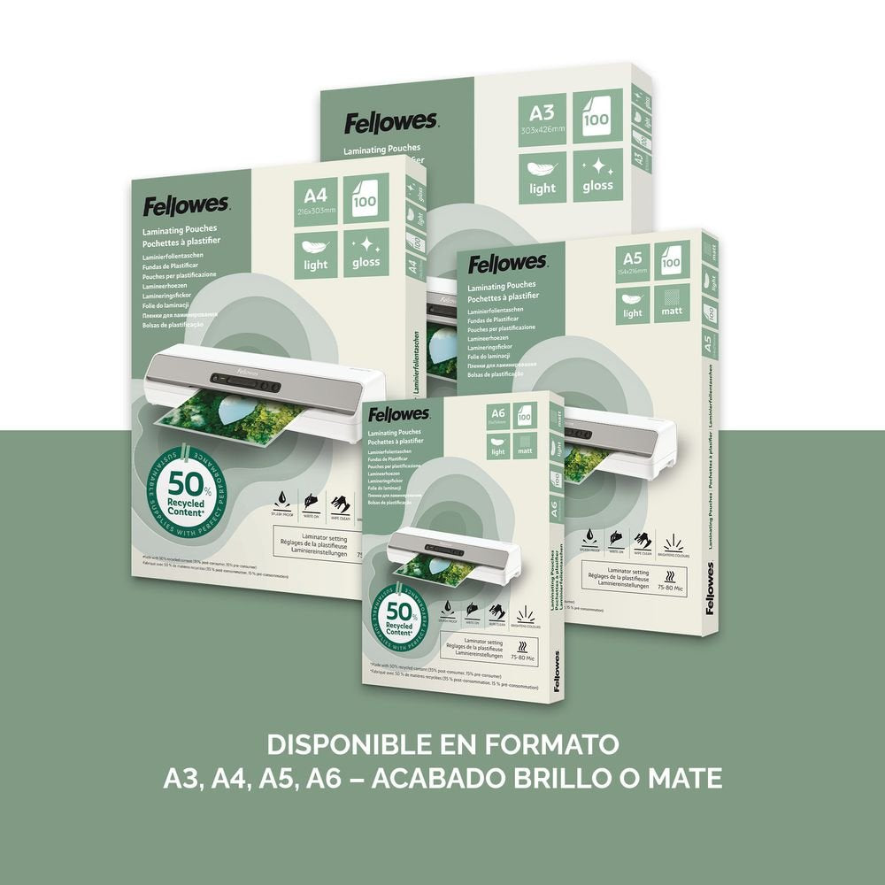 Fundas plastificar A6 80 micras Fellowes 100 ud