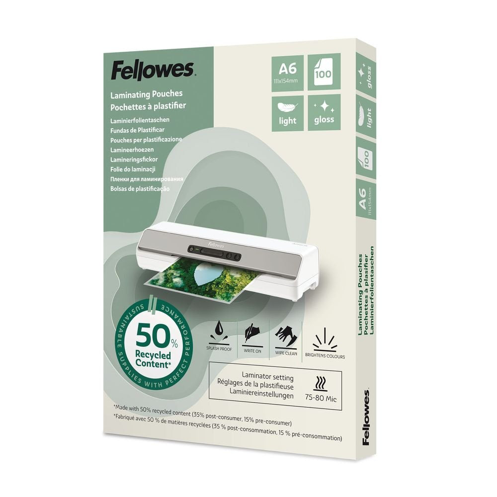 Fundas plastificar A6 80 micras Fellowes 100 ud