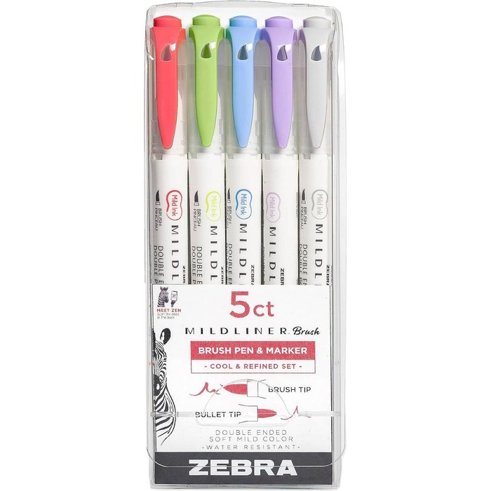 Rotulador Zebra Mildliner Doble Punta Pincel Cool 5 Colores | Zebra Pen | Pack 1 Unidades